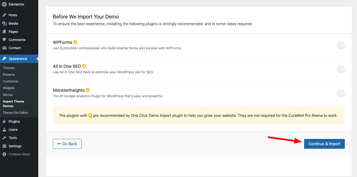 Screenshot of curawell theme installation